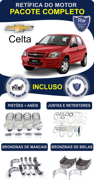 Retífica de motor Chevrolet Celta VHC pistões anéis bronzinas juntas Rw Motores Pacote completo